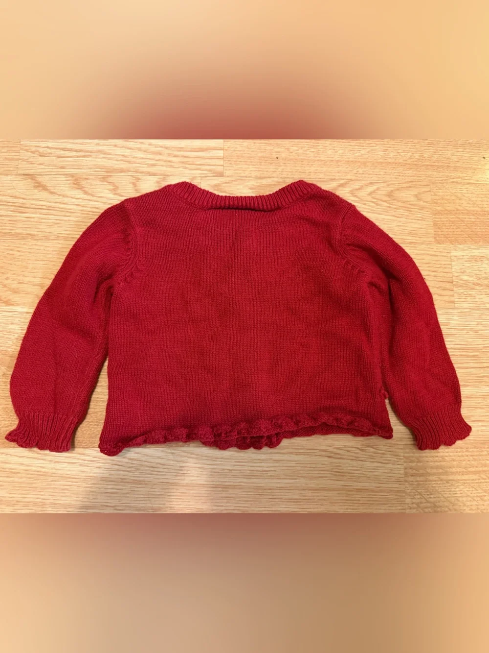 Vintage The Childrens Place Red Knit Cardigan Sweater Velvet Bow Accents 18M